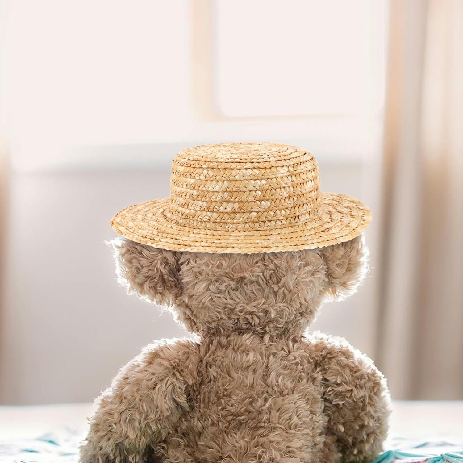Mini Woven Straw Doll Hat 6.29 Inch Round Top Handmade Craft Accessory for Doll Photo Props and DIY Decoration