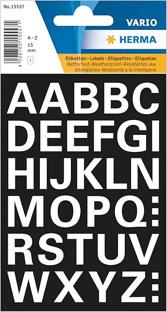 HERMA Weatherproof Alphabet Letter Stickers A-Z, 15mm Font, 36 Labels
