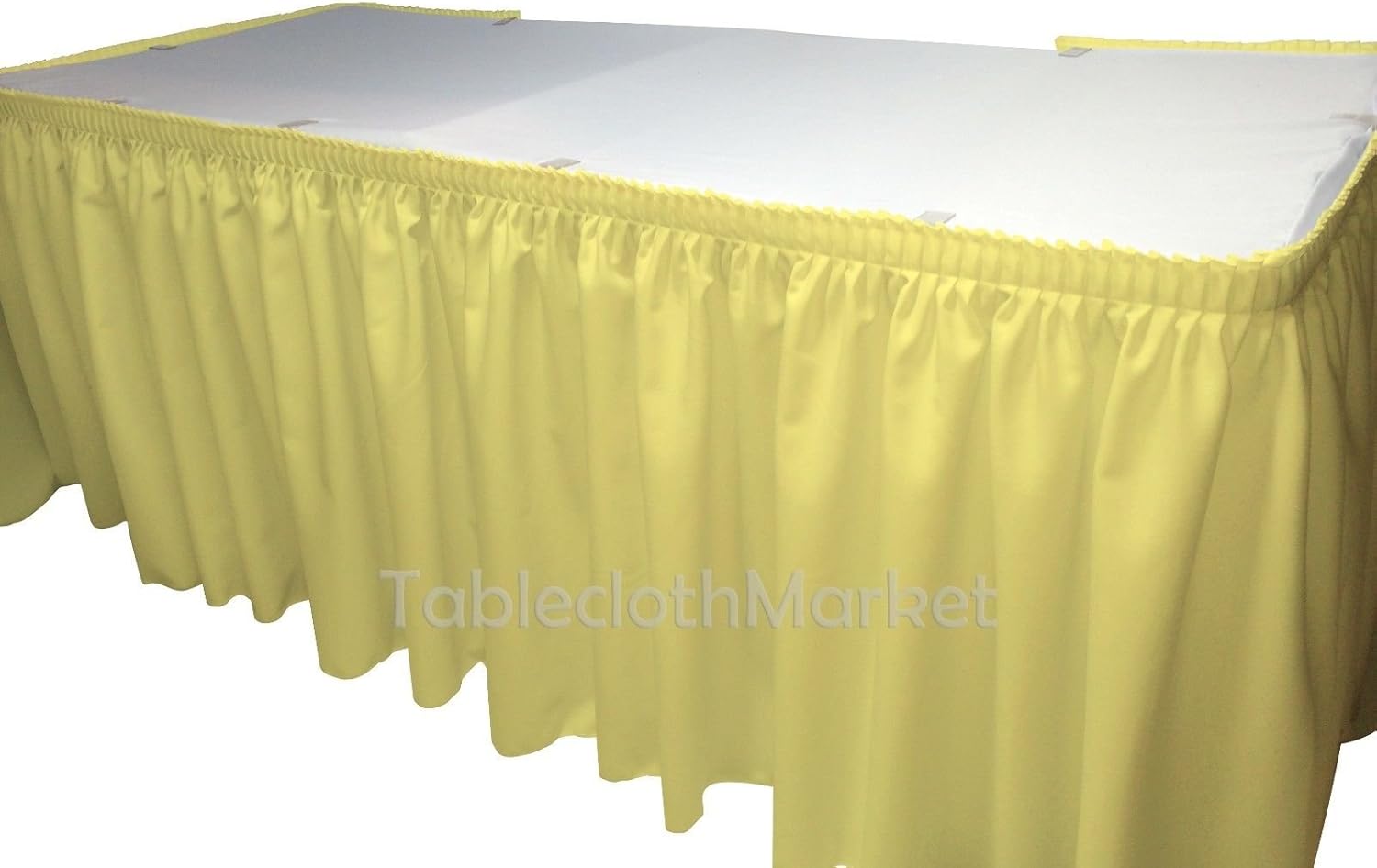 14 Ft Table Skirt with Matching Tablecloth Topper and 10 Clips for Wedding Trade Show Yellow