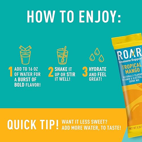 Miniatura 5 de ROAR Polvo de apoyo inmunológico, paquetes de hidratación con zinc y saúco, electrolitos en polvo, sin OMG, sin gluten, mango tropical, 12 unidades