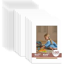 5x7 White Pre-Cut Mat with Whitecore fits 4x6 Picture with Backing Board and Clear Bag-Pack of 100