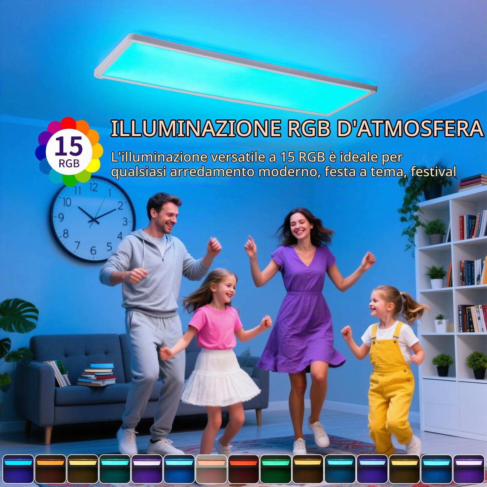 LEZOE Plafoniera RGB LED dimmerabile con telecomando, 58x20x2,8cm, 23W 3000LM (136lm/W), 2700K-6500K, Lampada LED, pannello luminoso da soffitto per ufficio, cucina, soggiorno, camera da letto