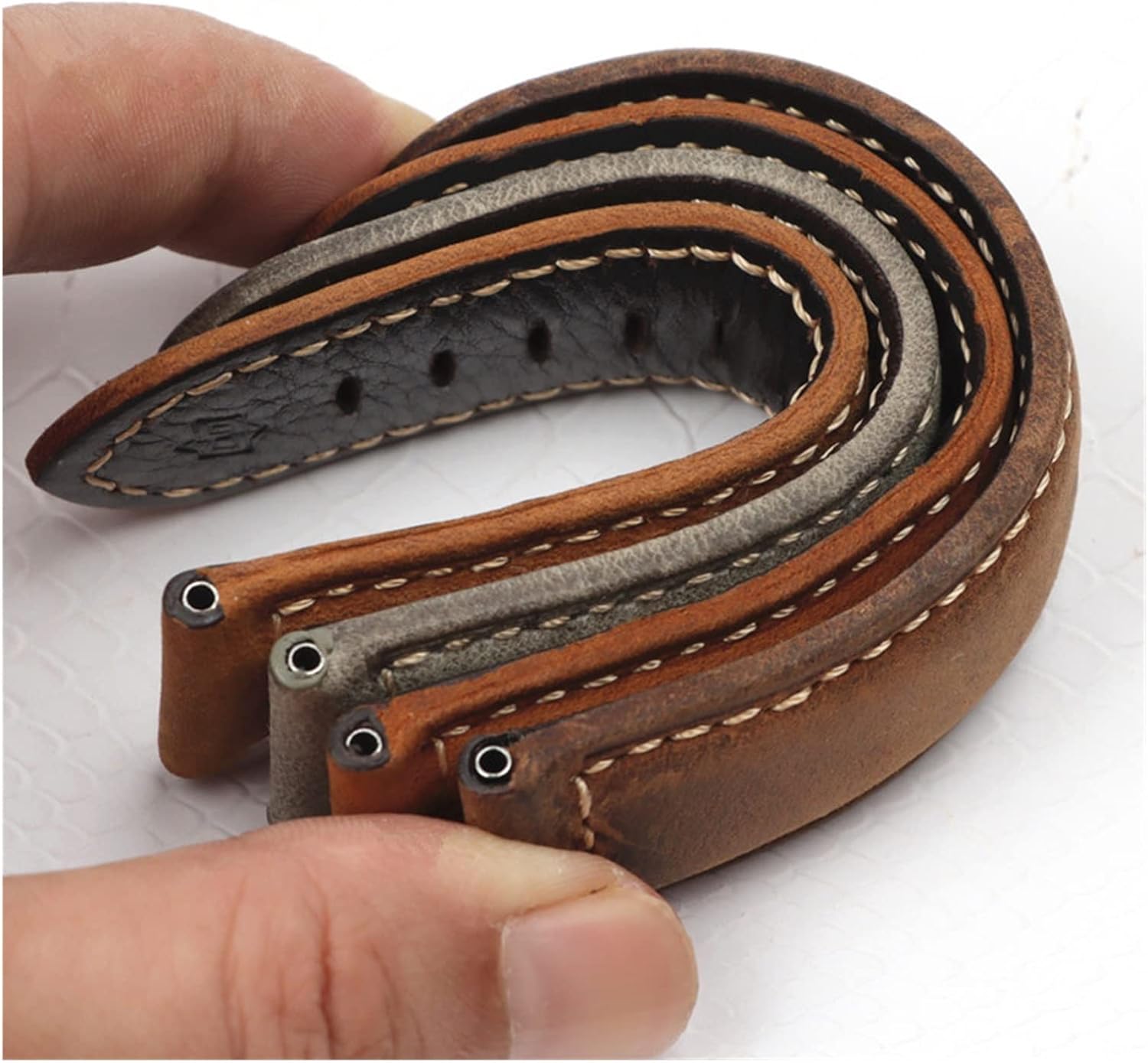 MJMT06 24mm Brown Grey Red Crazy Horse Leather Watchband Compatible with Panerai Watch Strap Compatible with PAM441 Bracelet Pin Buckle Watch Band Tools Free