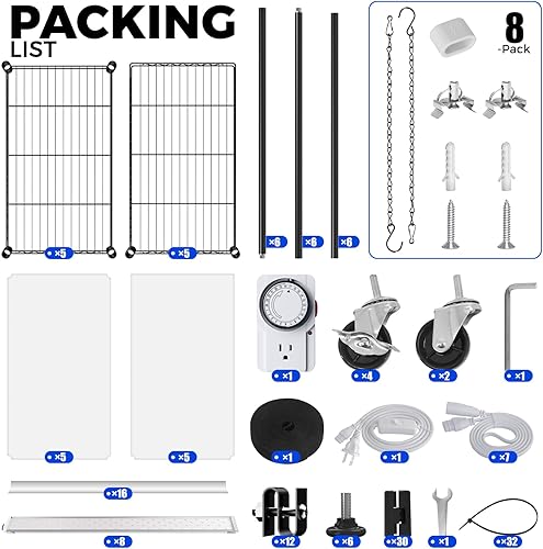 Vista 73 de Barrina CX83 - Soporte para plantas con luces de crecimiento, estante para plantas de 6 niveles con panel de luz de crecimiento ultrafino de Negro