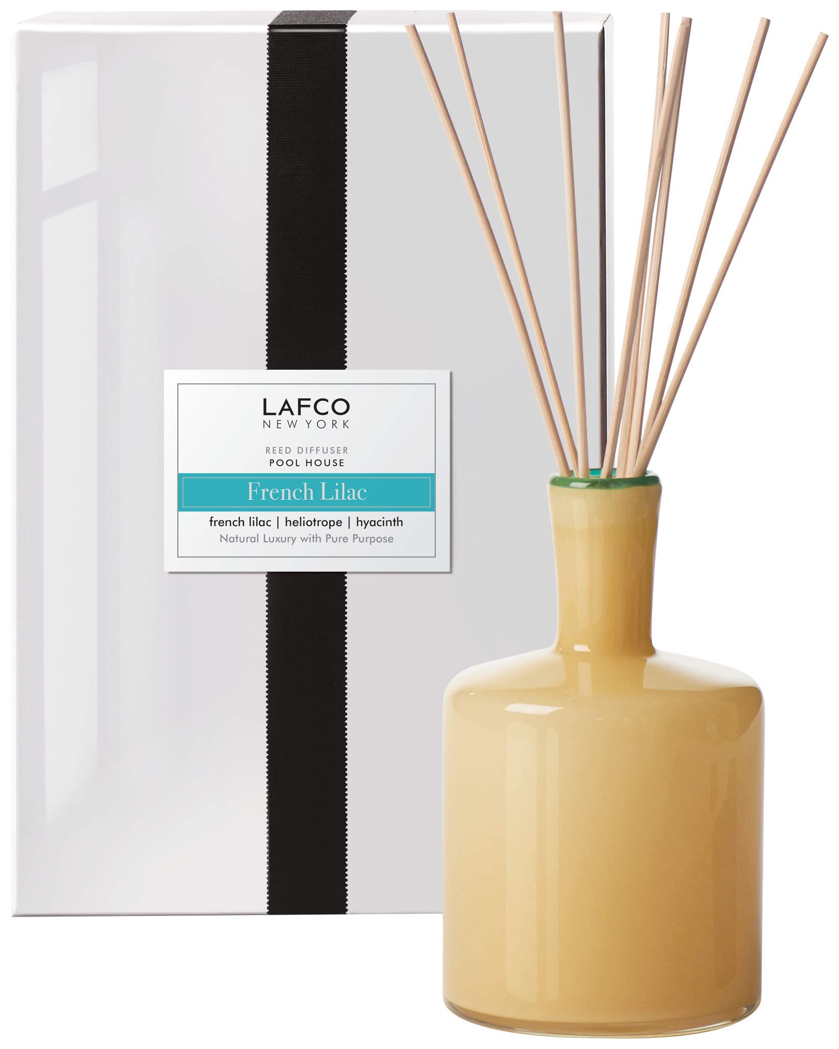 LafcoNew York Signature Reed Diffuser, French Lilac - 15 oz - Up to 9 Months Fragrance Life - Reusable, Hand Blown Glass Vessel - Natural Wood Reeds - Made in The USA