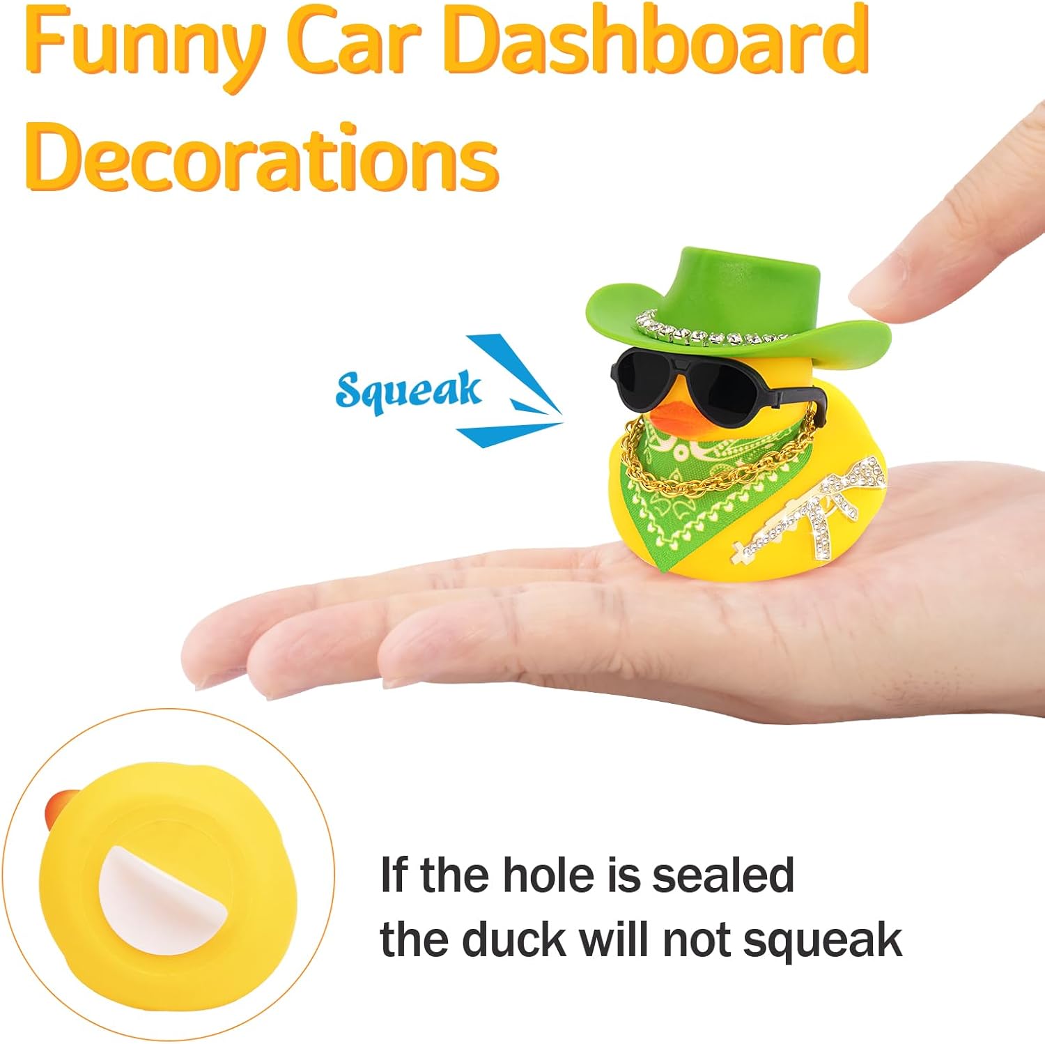 wonuu Rubber Duck Car Ornaments Duck Car Dashboard Decorations for Cool car Accessories with Diamond Cowboy Hat, Black