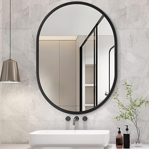 JJUUYOU Oval Mirror Black Metal Framed Small Mirrors for Wall