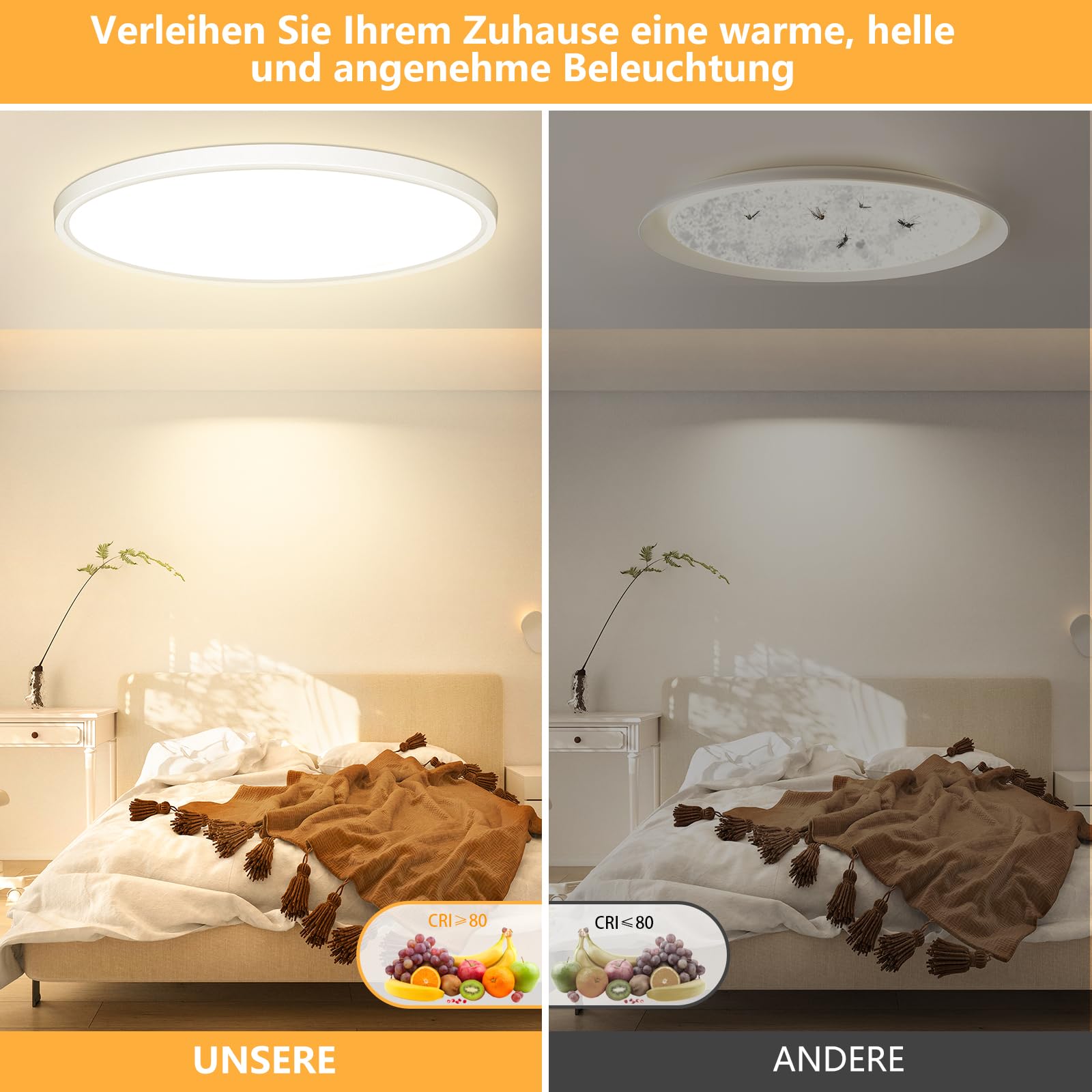 OUILA Ø40CM Plafoniera LED Soffitto 36W, 3000K Lampadario 3600LM Moderna Rotonda da Bagno IP44 Impermeabile per Camera da Letto, Cucina, Balcone, Ufficio, Soggiorno