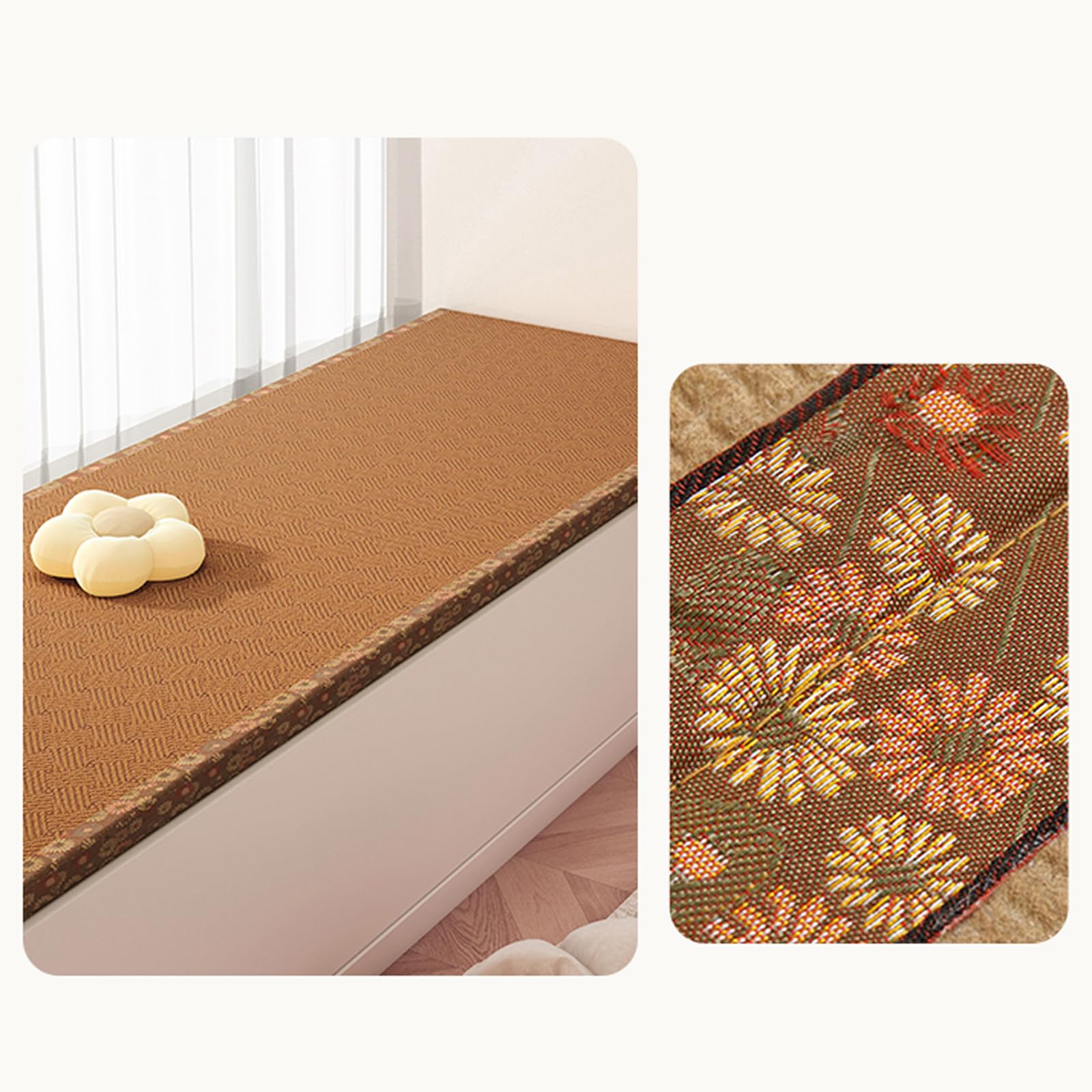 Tatami Tapis en rotin antidérapant et respirant, facile à nettoyer, design pliable confortable pour la méditation, le yoga et l'utilisation en salle de thé