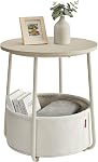 VASAGLE LILEA Collection - Table ronde avec lampe, Table de chevet moderne avec panier en tissu, Tunable LED Ampoule incluse, Ajustable à l'angle, Blanc mat ULFL004WC02