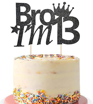 13th Birthday Cake Topper, Black Glitter Bro Im 13 Birthday Cake Pick Cheers to 13 Years Old Cake Decorations for Boys Him Official Teenager 13 Years Old Topper DecorBlack