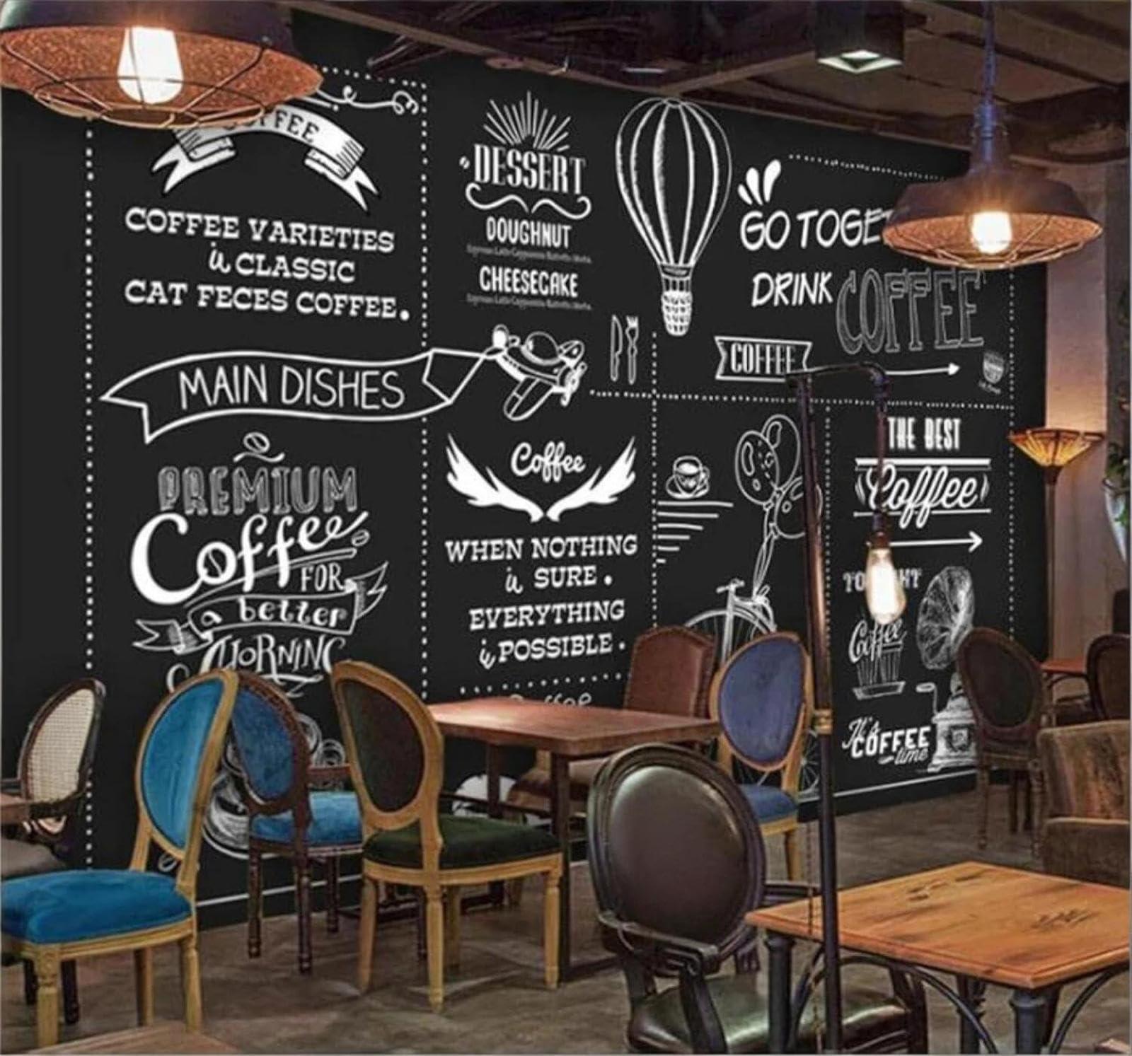 XLMING Creative Chalkboard Style Café and Western Restaurant Poster 3D Wallpaper Silky Texture Home Study Office Grey Dining Room Sofa Bedroom Living Room TV Backdrop-150cm×105cm