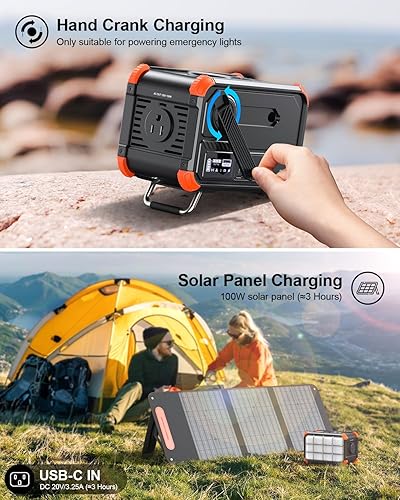 Miniatura 4 de BROWEY Estación de energía portátil de 153 Wh para acampar, pequeño generador solar con manivela de 120 V 150 W, toma de corriente alterna, batería