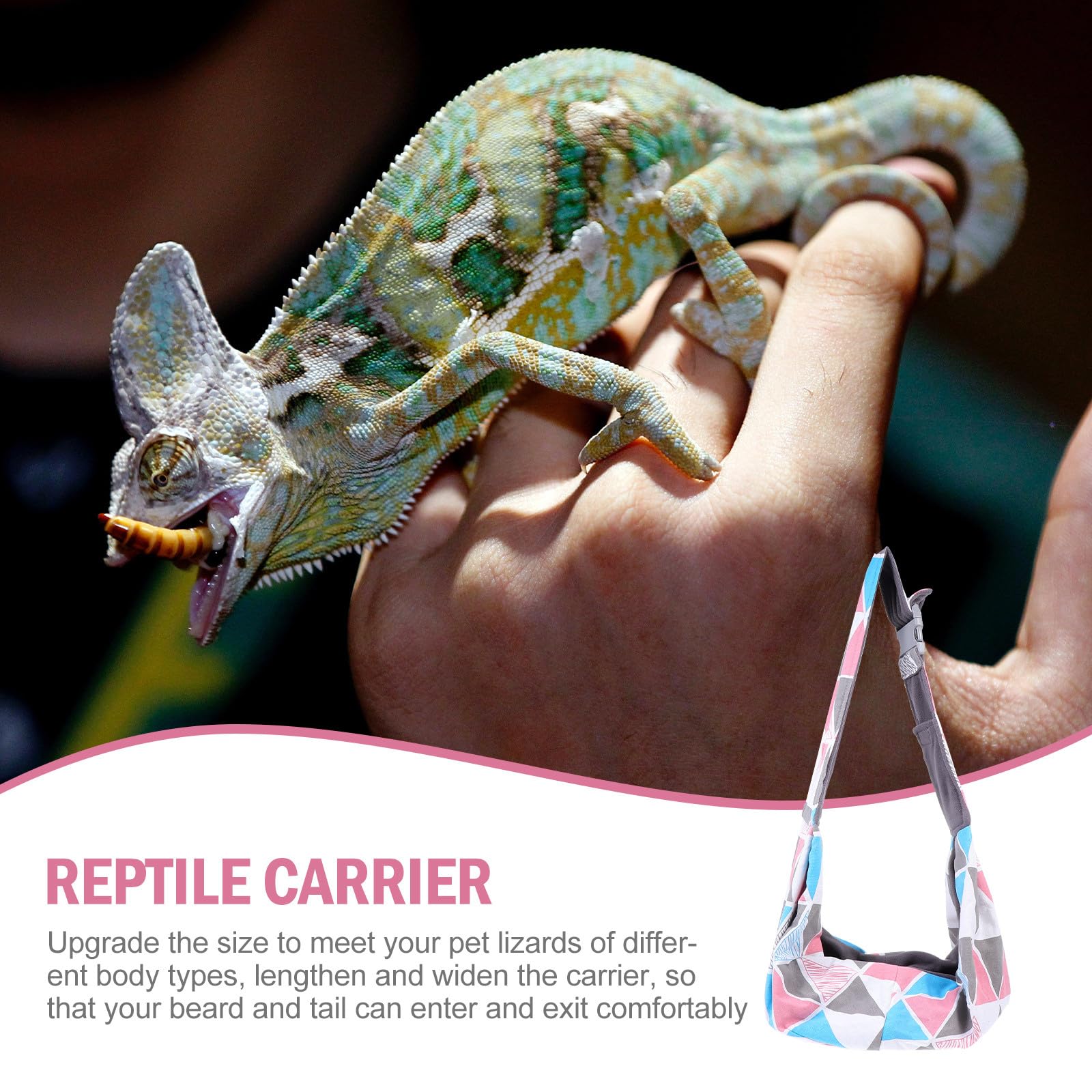TOYANDONA Verstellbare Reptilien Tragetasche für Bartagamen Atmungsaktive Haustier Schultertasche Kleine Bunte Dreieck Umhängetasche aus Polyester für Reisen und Ausflüge