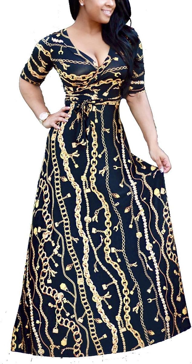 SheKiss Women's Sexy V Neck Floral Long Sleeves Maxi Dresses Casual Loose Party Prom Ladies Outfits