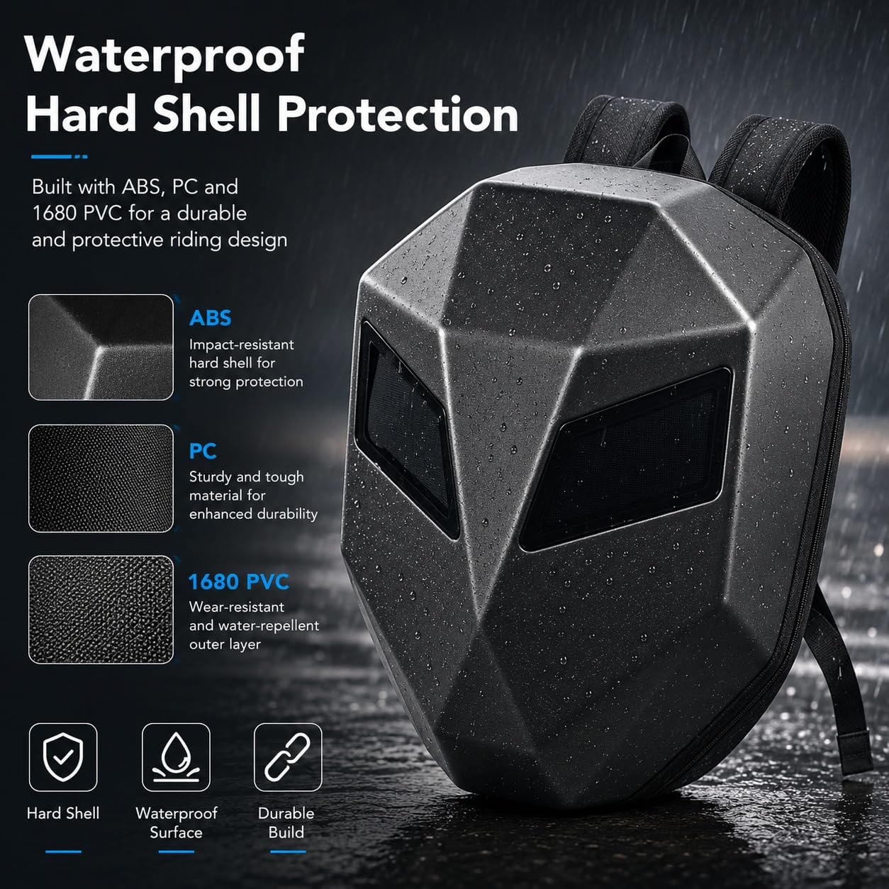 Sac à Dos LED à Coque Rigide 3D, Sac à Dos pour Casque De Moto, Mochila Para Motociclista De Hombre, écran Couleur Programmable, Sac à Dos D'équitation étanche(Piles Non incluses)