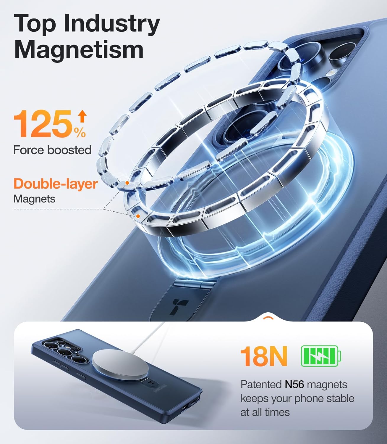 TORRAS Magnetic Stand for Samsung Galaxy S25 Ultra Case, [Fit for Magsafe] [Military Grade Drop Tested] Ring Shockproof Translucent Slim Protective Phone Case for Samsung S25 Ultra Case Ostand, Blue