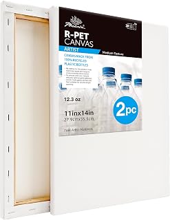 PHOENIX 11x14 Inch 2 Pack R-PET Stretched Canvas for Painting - Made from 100% Recycled Plastic Bottles - 12.3 Oz. Heavy Duty Blank Painting Canvases for Oil, Acrylic