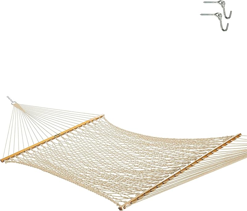 Original Pawleys Island Large Oatmeal DuraCord Rope Hammock – 13 ft. x 55 in., 2-Person, 450 lb Capacity, Oak Spreader Bar, Zinc-Plated Hardware, Handcrafted in the USA