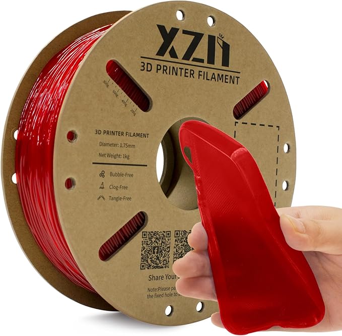 TPU Filament 1.75mm 95A Soft Flexible 3D Printer Filament, 1kg Spool (2.2 lbs), Dimensional Accuracy +/- 0.02 mm (Clear Red...