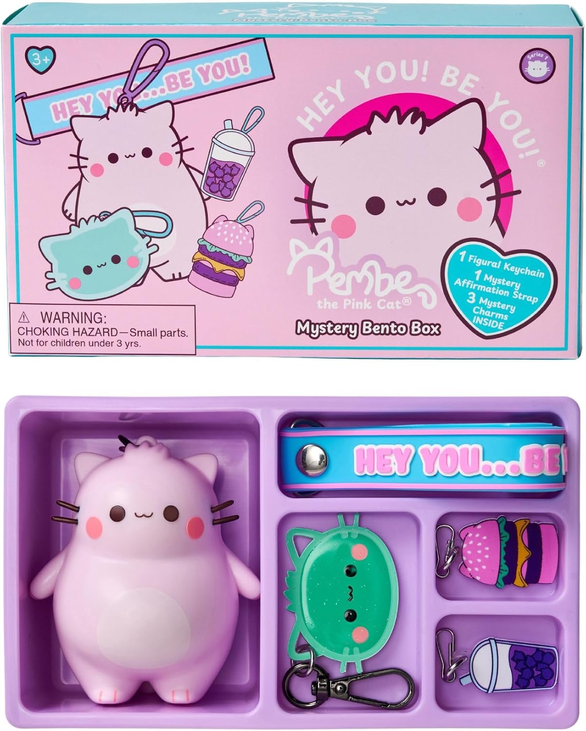 Pembe Pink Cat Bento Blind Box Keychain Set - Mystery Mini Figure, Age 3+