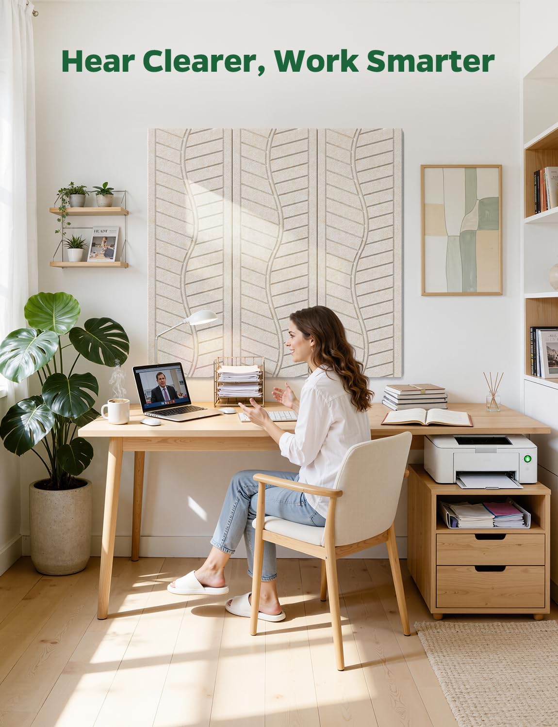 6 Pack Acoustic Panels Sound Absorbing for Home Office Walls, Camel Leaf Textured Self-Adhesive Art Decorative Ceiling Tiles Acoustical Treatments for Recording Studio Room Door 17"×12"×0.4" thumbnail