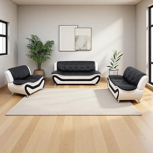 Miniatura 1 de Sofá modular de cuero, juego de muebles de sala de estar, 3 piezas, moderno, para sala de estar, apartamento, oficina, dormitorio, color blanco y