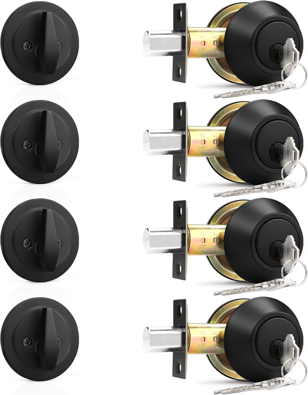 Probrico Single Cylinder Deadbolts Flat Black with Different Keys, Keyway Handleset, 3 Keys Interior & Exterior Door Hardware (for Entrance Lock and Front Gate), 2 Pack
