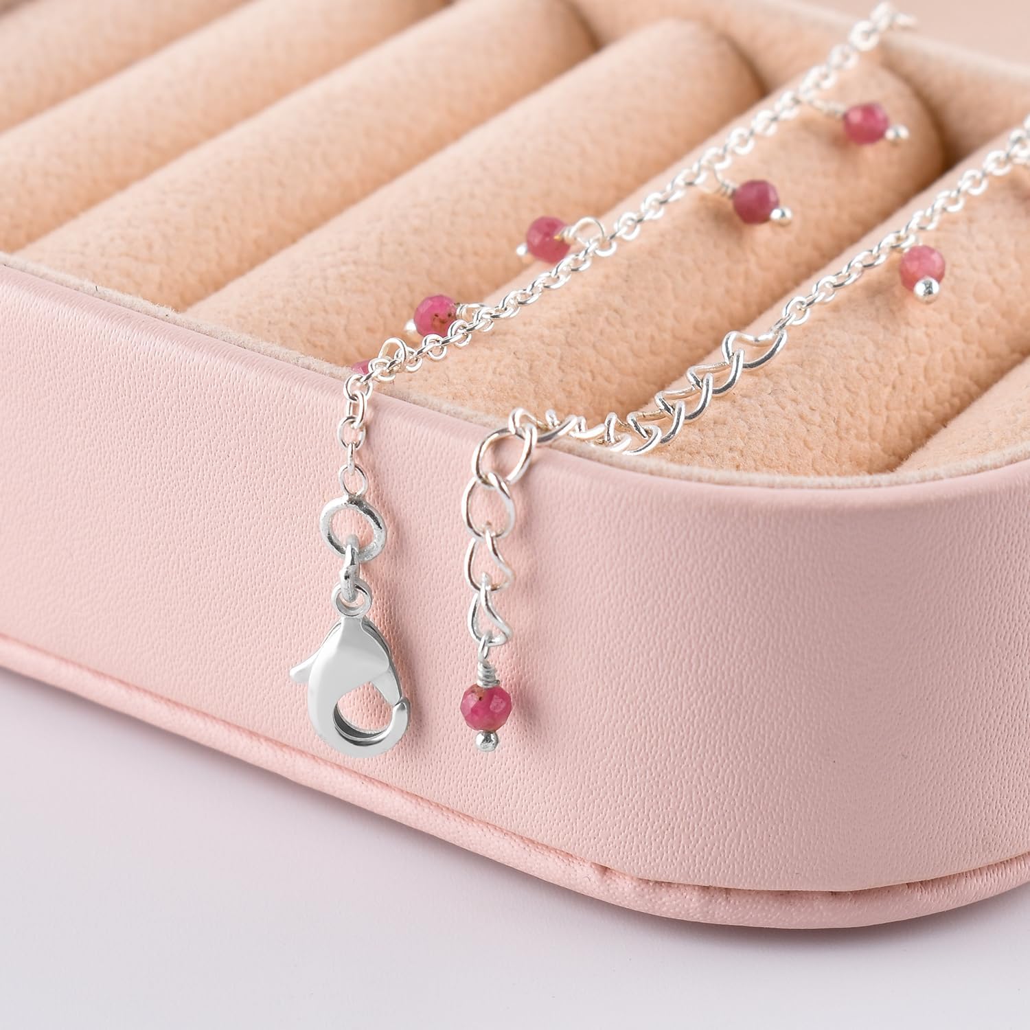 YANARA Pink Tourmaline Ankle Bracelets for Women Anklets Natural Birthstone Silver Plated Jewelry 8.5”+1.5” inch Chain Chakra Crystals and Gemstones, Birthday Graduation Gift for Her