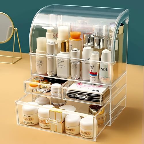 Miniatura 7 de Organizador de maquillaje acrílico grande con tapa, cajones de almacenamiento de cosméticos, organizadores de maquillaje portátiles, caja