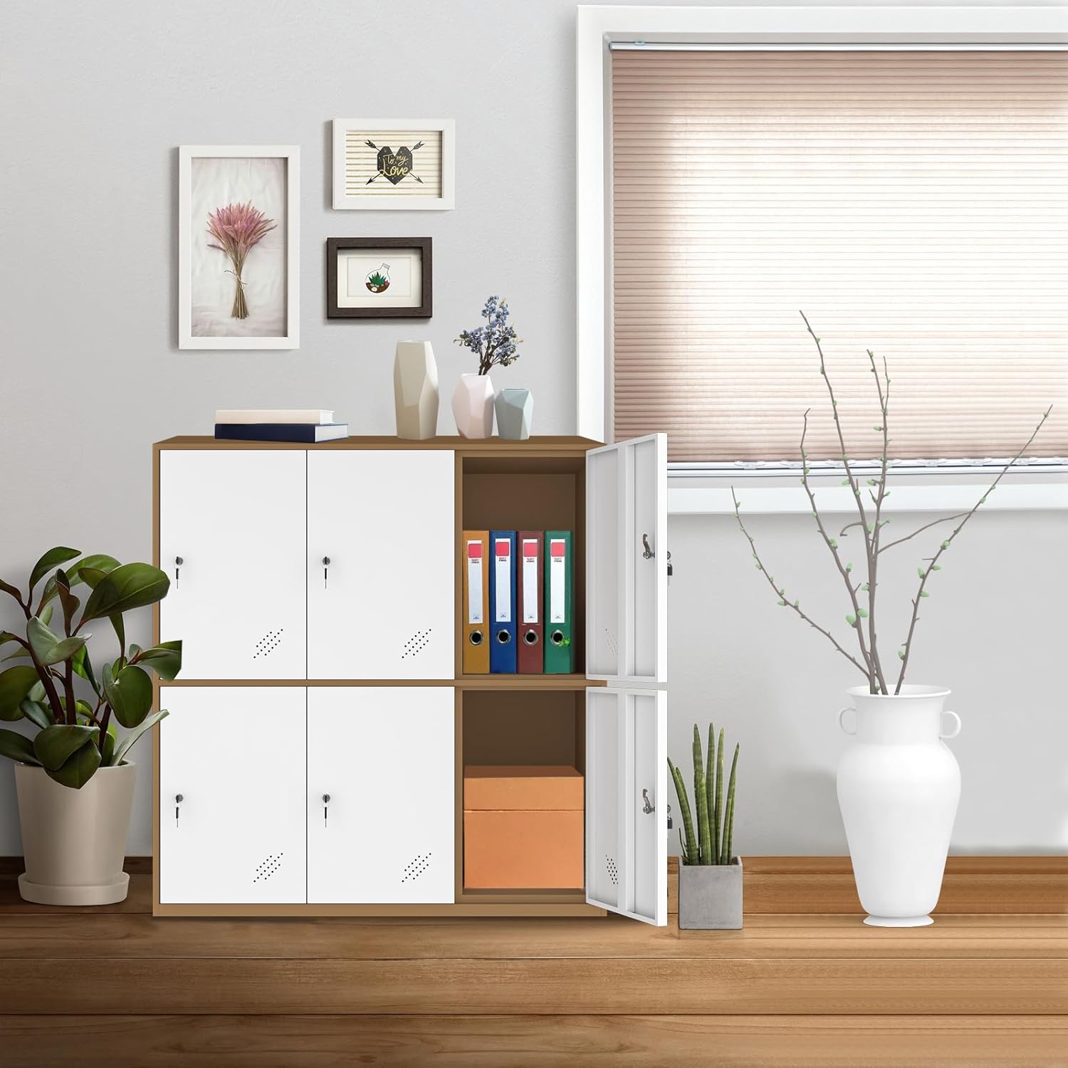 MECOLOR Metal Office School and Home Locker Cabinet for Student Employee Staff or Workers Small Size Stackable with 6 Doors White Color (6D-WH)