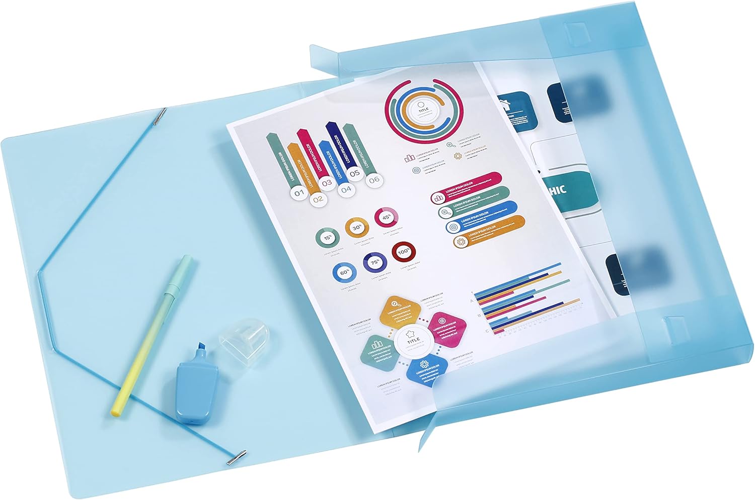 Viquel - Propysoft Large Capacity Plastic 3 Flaps Folder - A4 Filing Box with Plastic ID Label - Translucent Blue