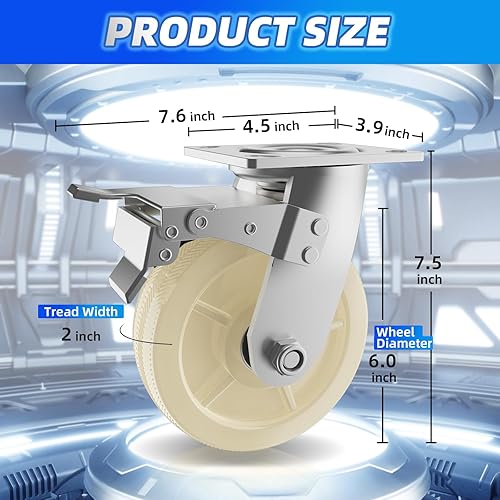Miniatura 3 de Ruedas giratorias, juego de 4 ruedas de 6 pulgadas, ruedas resistentes con freno, ruedas industriales de bloqueo giratorio, ruedas giratorias de