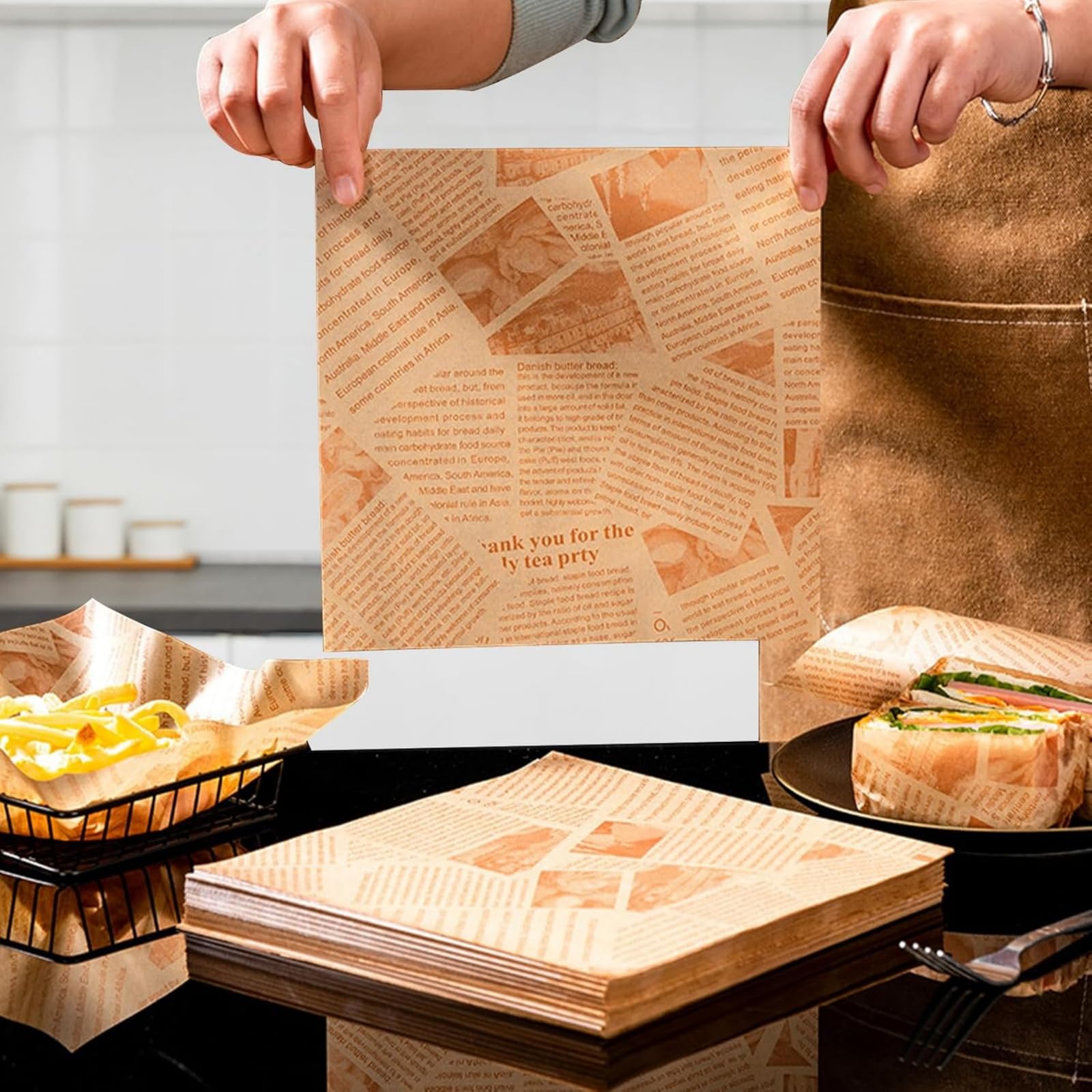 200 Blätter Deli Papierblätter, Käsepapier, Brotpapier, Chipsäcke, Burgerbäcke, Butterpapier, Einweg Lebensmittelverpackungspapier für Sandwiches, Pommes frites (500 Stück,30 * 30cm)