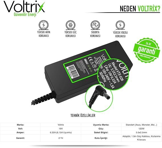 Voltrix Razer Blade Rc30-01650100 İle Uyumlu Adaptör, Şarj Aleti - Cihazı, 120W