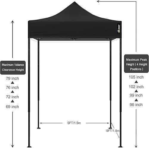 Miniatura 2 de AMERICAN PHOENIX Tienda de campaña con dosel 5x5 Pop Up Tienda portátil comercial al aire libre playa Refugio solar instantáneo (negro)