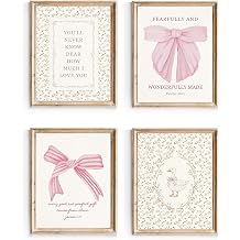 Habseligkeit Pink Bow Wall Art Prints, Cu4e Wall Decors for Room Aesthtic, Coquette Posters for Girls Bedroom Dorm Decor Unframed, 8X10in, Set of 4