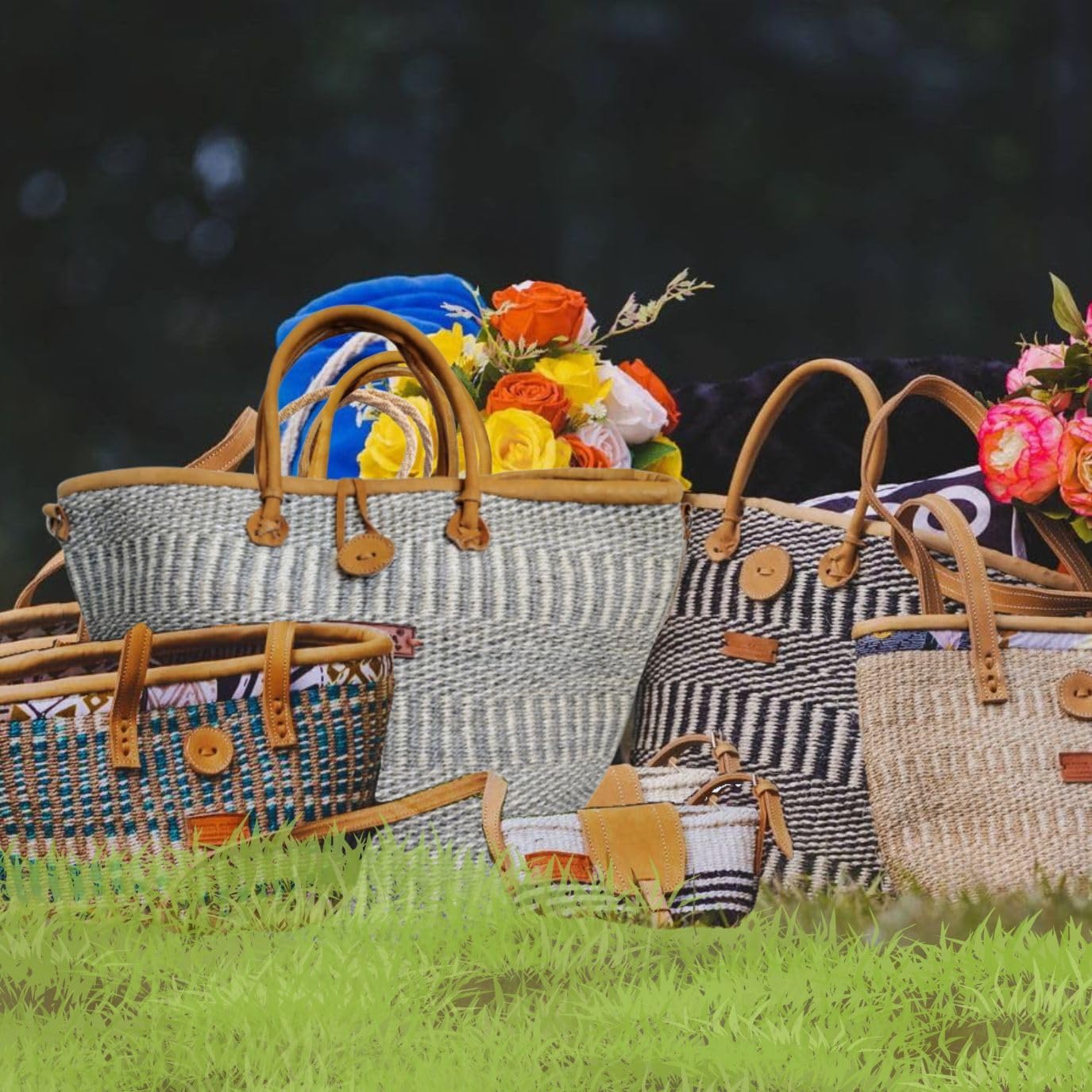 Ash Wisdom Handwoven Sisal Straw Basket Tote Bag, Lightweight Market Basket with Leather Handles and Button Closure, Large Straw Purse Suitable for Travel, Handmade Summer Tote Handbag for Women - Image 2