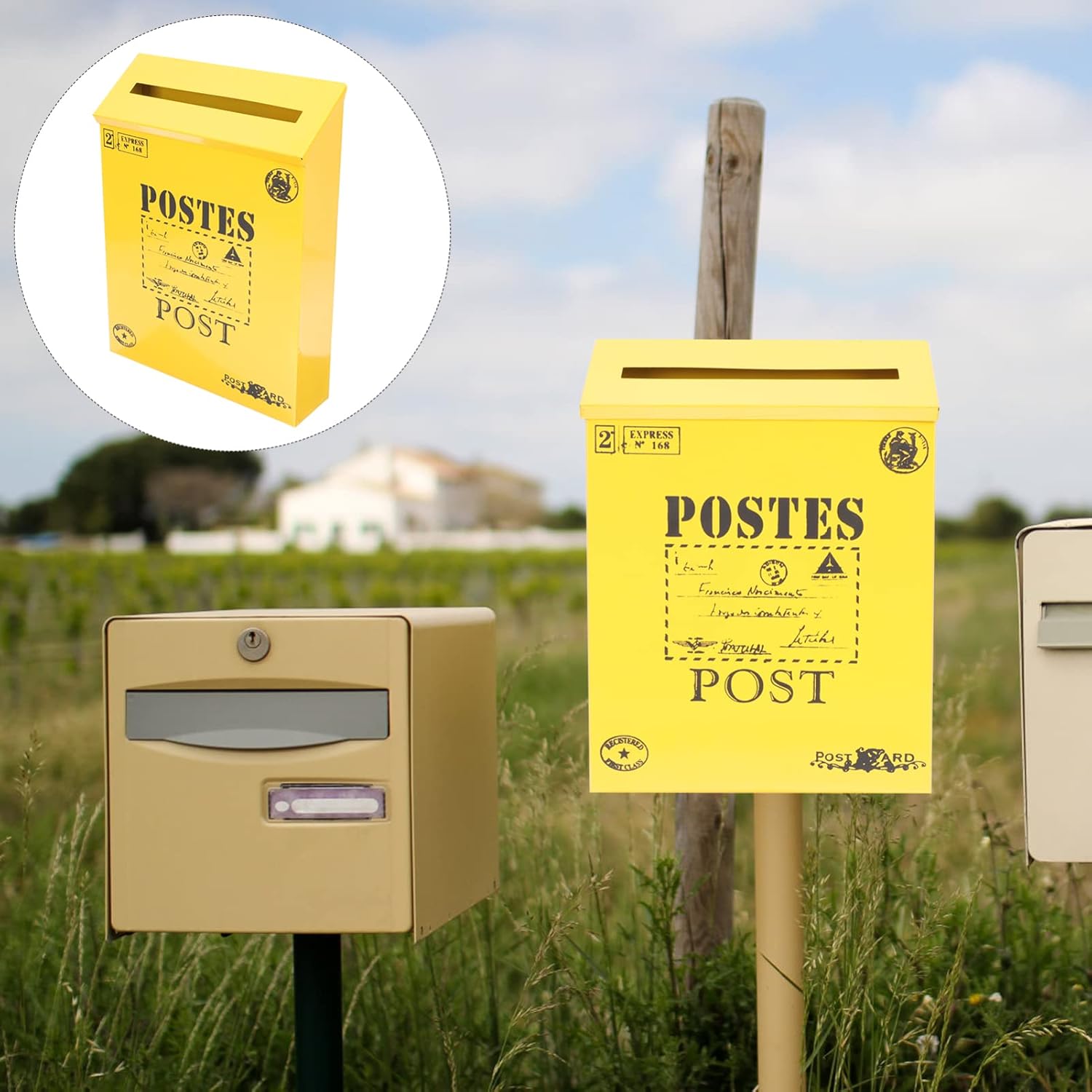 Yardwe Vintage Mailbox Wall Mount Letter Box for Home Retro Tinplate Design Easy Installation for Antique Style Charm Convenient Access to Mail