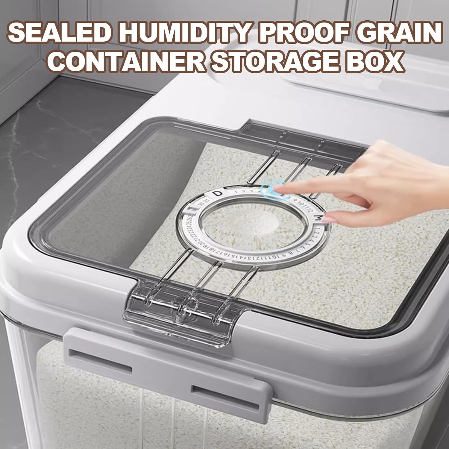 Rice Storage Bins, 33LB Airtight Large Capacity Food Storage Container with Magnetic Flip Lid, Food-Safe Grain Storage Bin for Rice, Flour, Pet Food, Kitchen Pantry Organizer