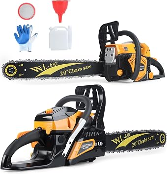 20 Inch 63CC Gas Powered Chainsaw, 2 Stroke Handed Petrol Chain Saw with Ergonomic Handle, Small Vibration Cordless Logging Saw Woodworking Tool, Engine Speed 8500RPM Yellow