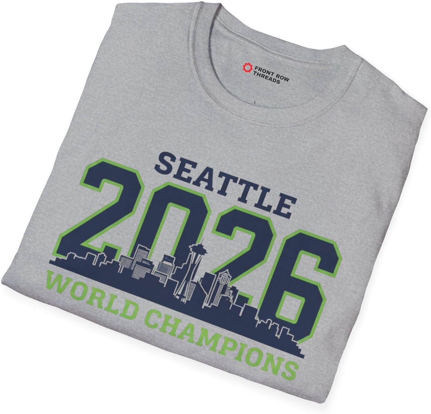 Seattle Football 2026 World Champions T-Shirt – Blue & Green Seattle Skyline Victory Fan Gear