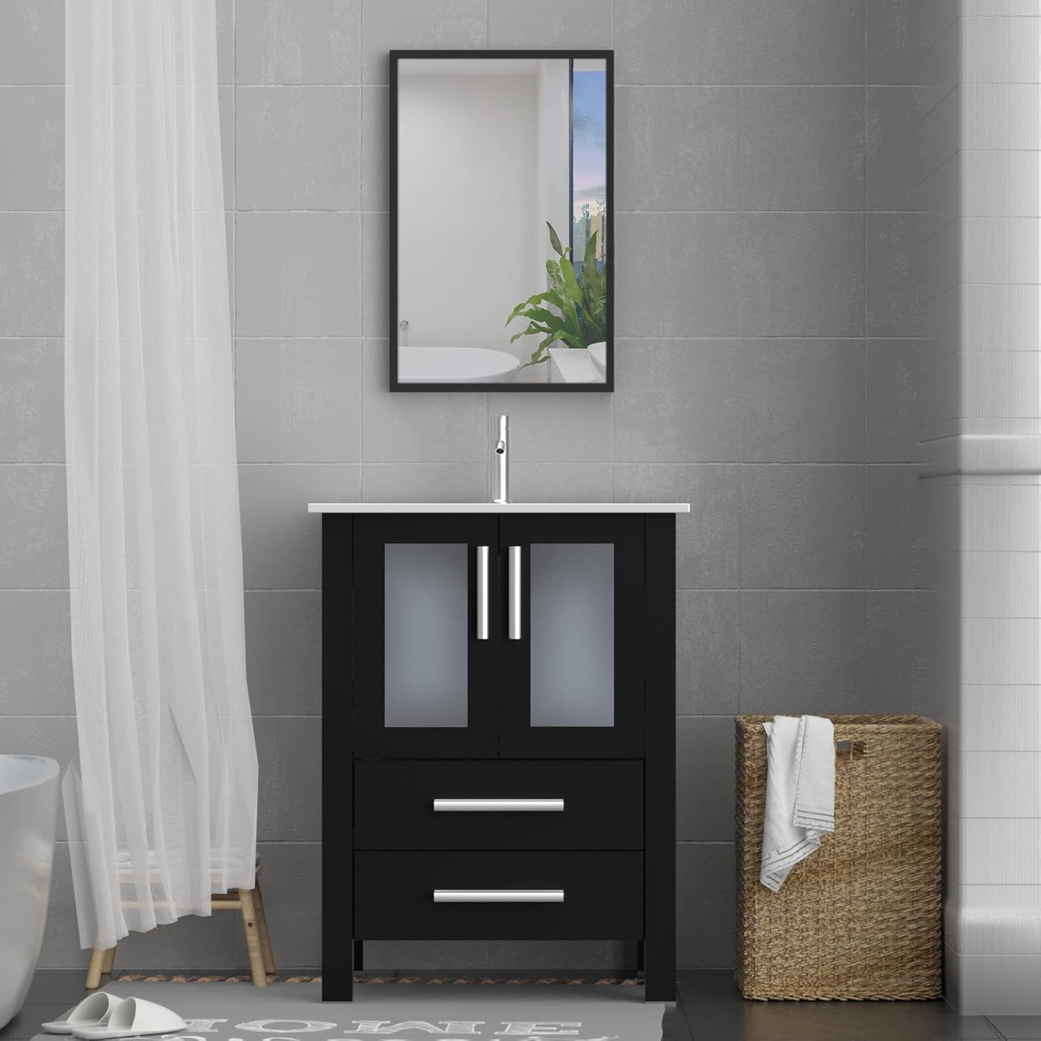 eclife 24" Modern Bathroom Vanity Sink Combo with Overflow