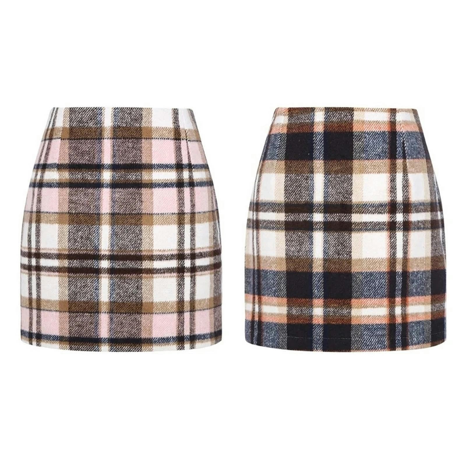 Skirt Autumn Winter Plaid Mini Skirt For Women Checked Vintage Office Ladies High Waist Pencil Bodycon Short Skirt