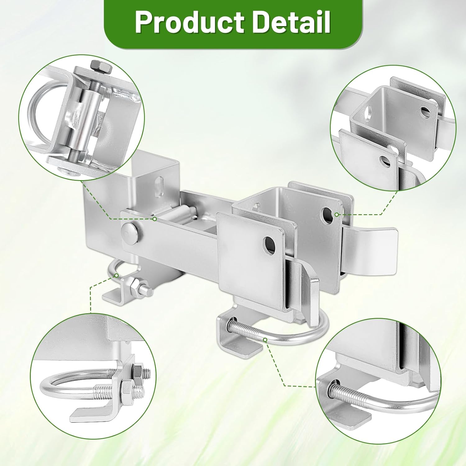 Chain Link Fence Lock Double Gate Latch for 1-5/8" to 2" Frame, Commercial Heavy Duty ‎Galvanized Steel Strong Arm Double Gate Latch for Metal Gate