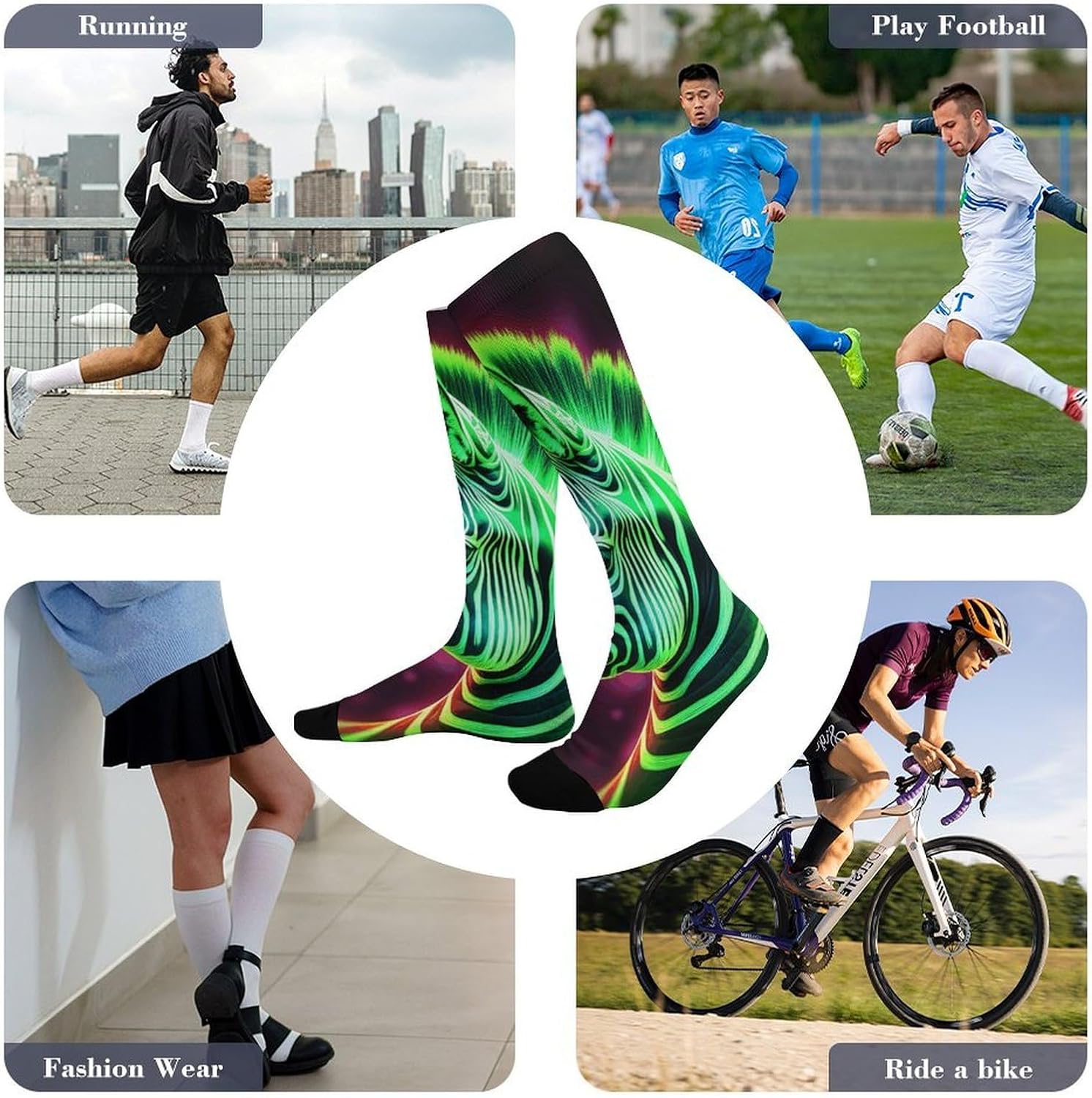 Glowing Zebra Knee High Soccer Socks Moisture Wicking