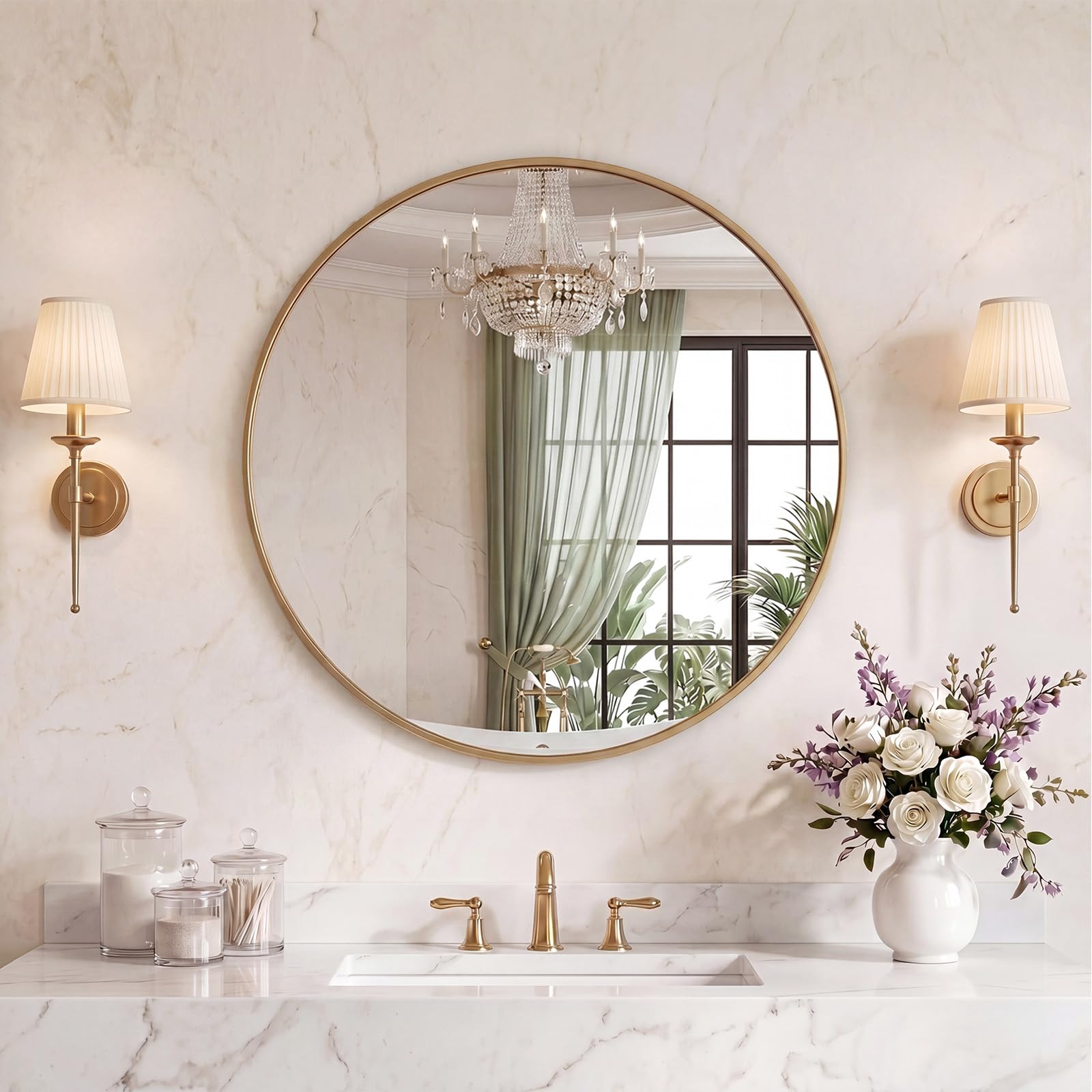 Sweetcrispy 28 Inch Round Wall Mirror, Bathroom Mirrors for Over Sin