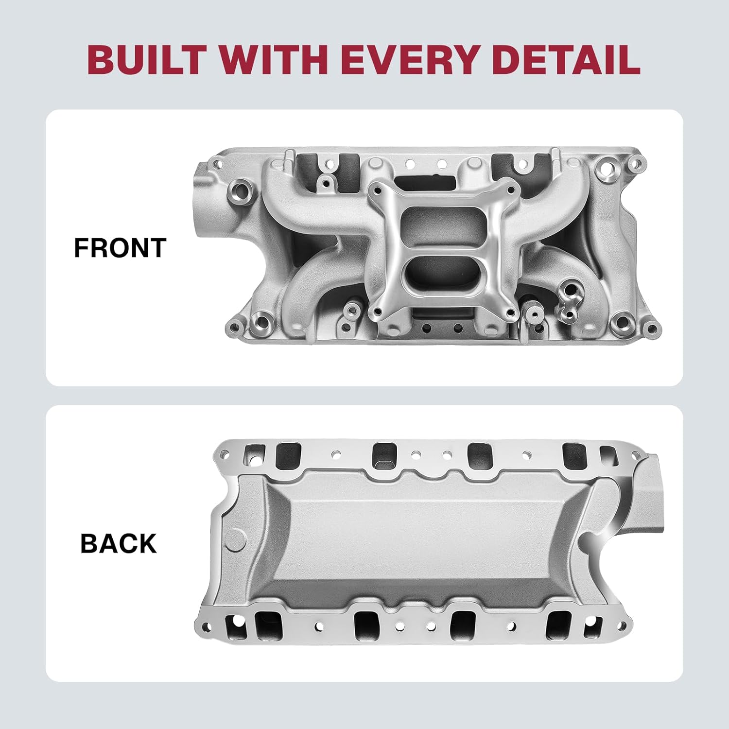 54026 7521 SBF Intake Manifold Aluminum Performance Dual Plane Air Gap Compatible with Ford Small Block Windsor 260 289 302 1962-2001 SBF 4.3L 4.7L 5.0L V8 Engine, Silver