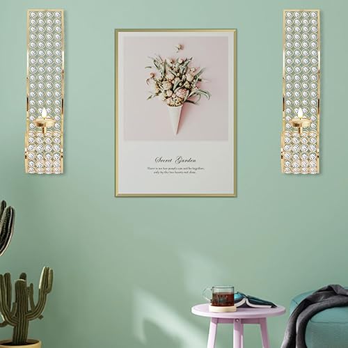 Miniatura 5 de Juego de 2 candelabros de pared de cristal dorado para velas de té de metal con cuentas de pared, centro de mesa, decoración para boda, fiesta,