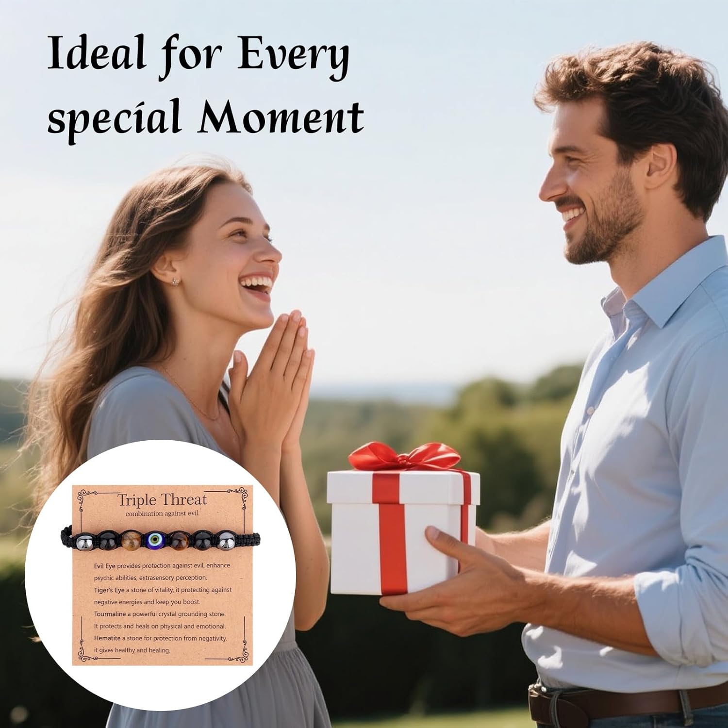 Evil Eye Bracelet, Adjustable Evil Eye Bracelet Ornament Good Luck Fashion Protection Black Tourmaline Stone Beaded Jewelry for Friends Men Women Birthday Trendy Gift - Image 7